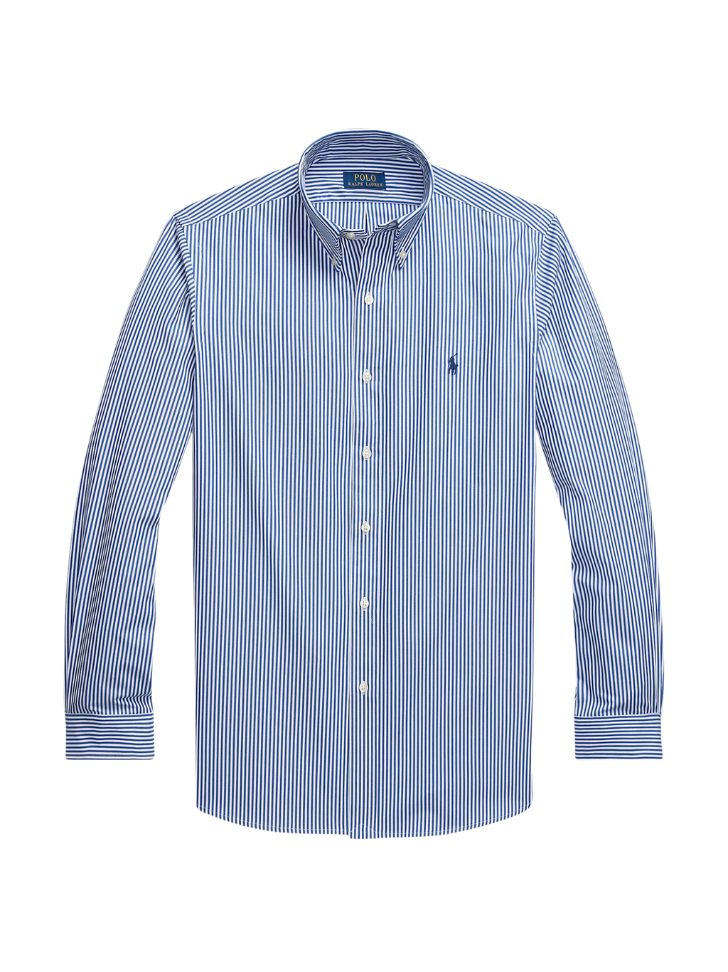 RALPH LAUREN Custom Fit Stretch Poplin Shirt Blue/White Bengal Stripe