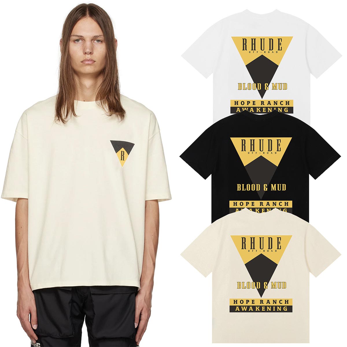 Rhude T-shirts Inverted Triangle Printing Cotton Casual Short Sleeve Men and Women