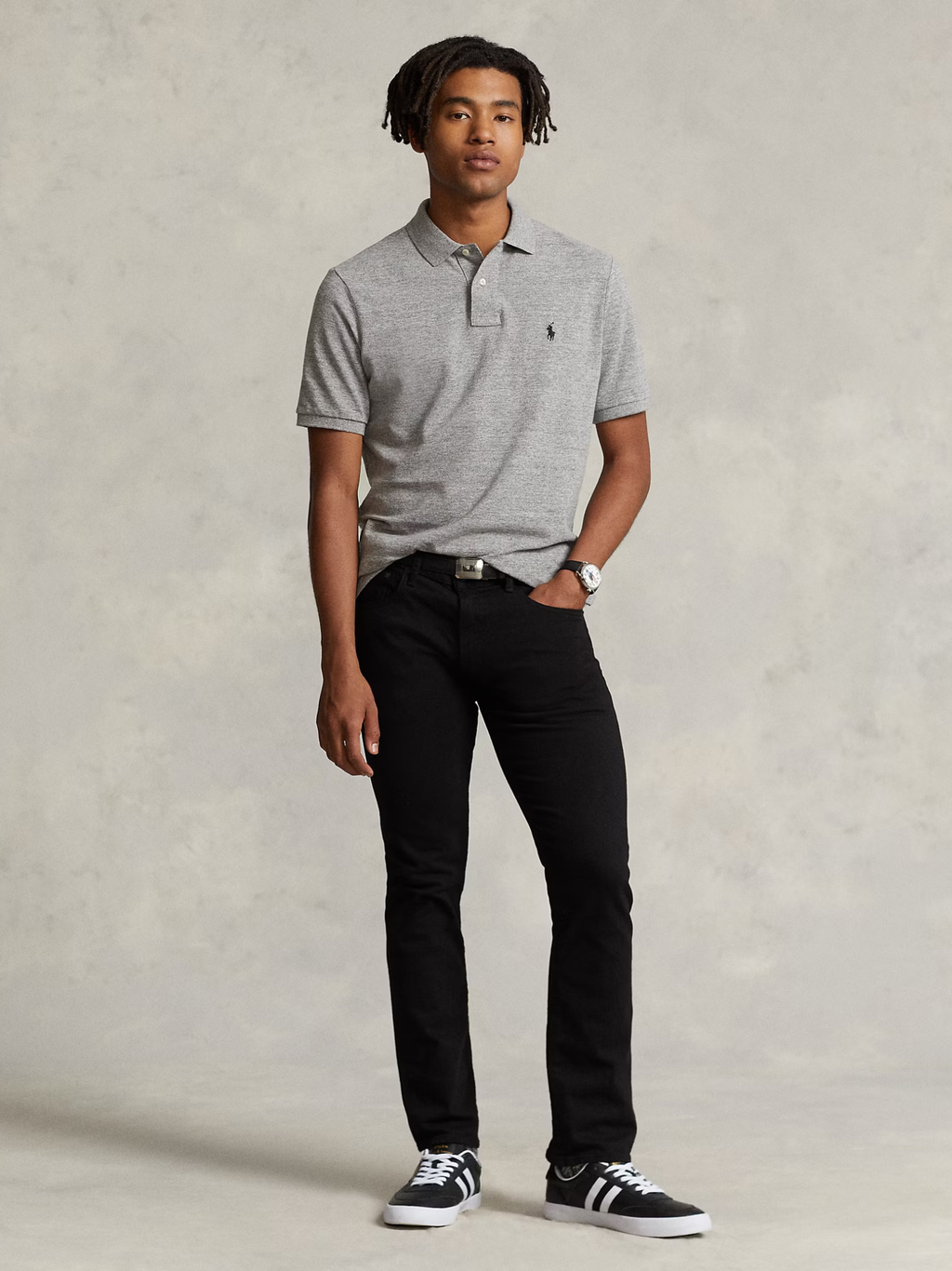 RALPH LAUREN Slim Fit Mesh Polo Shirt Canterbury Heather