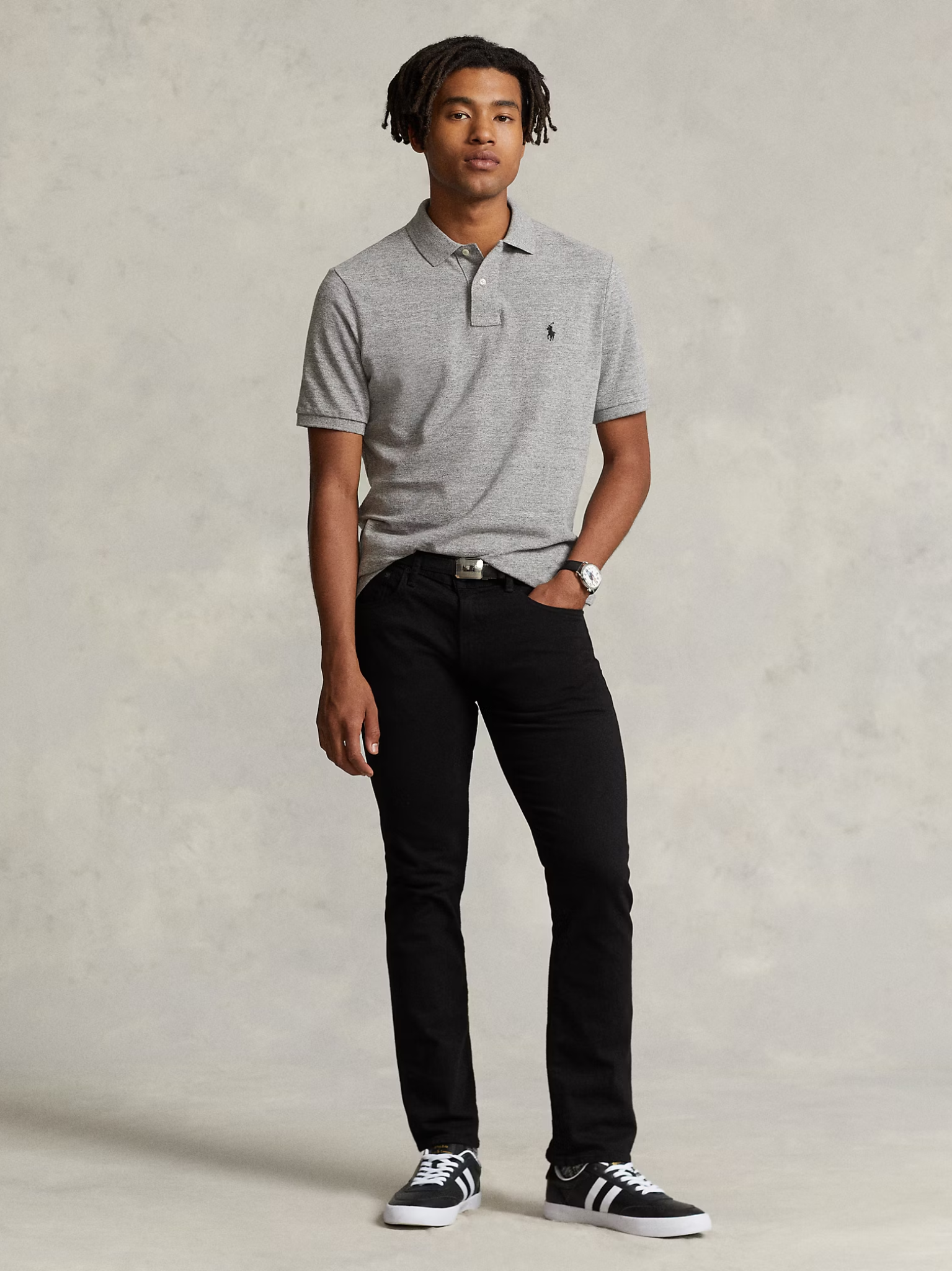 RALPH LAUREN Slim Fit Mesh Polo Shirt Canterbury Heather