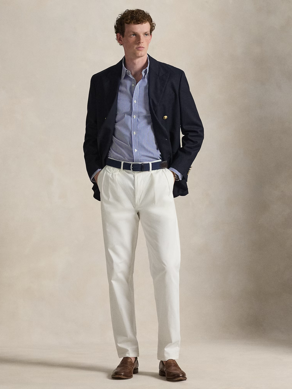 RALPH LAUREN Slim Fit Striped Stretch Poplin Shirt Blue/White Bengal Stripe