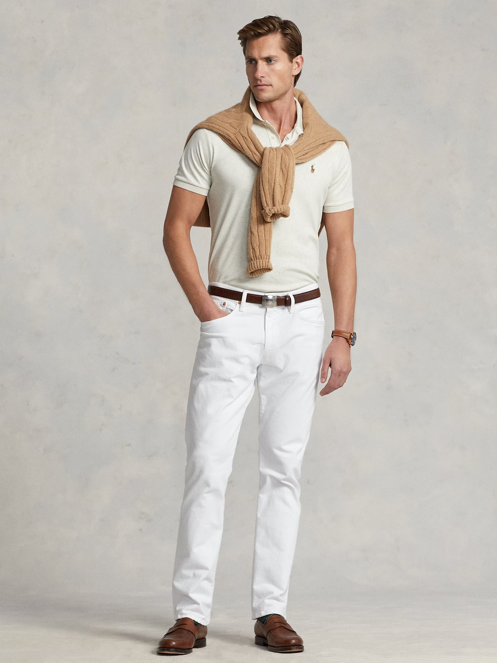 RALPH LAUREN Custom Slim Fit Soft Cotton Polo Shirt State Heather