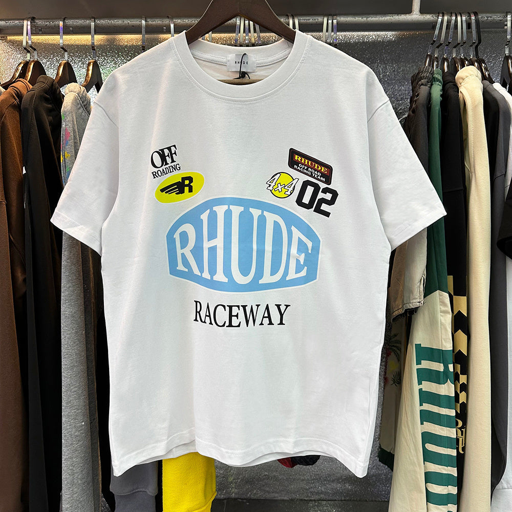 Rhude T-shirts Raceway Printing Cotton Casual Crew Neck Short Sleeve Men and Women