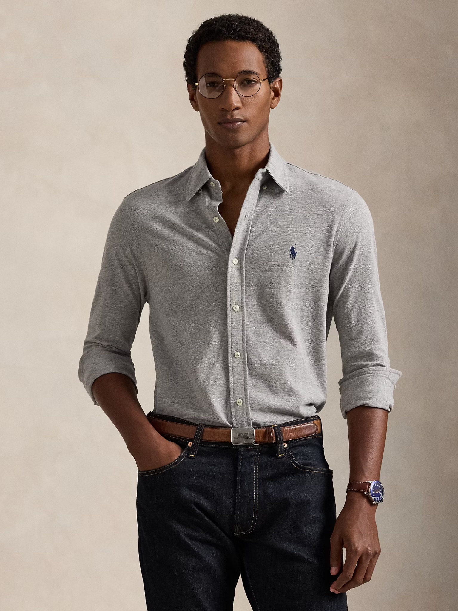 RALPH LAUREN Featherweight Mesh Shirt Andover Heather