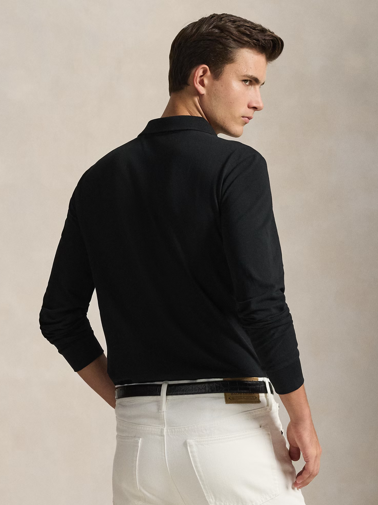RALPH LAUREN Slim Fit Mesh Long-Sleeve Polo Black
