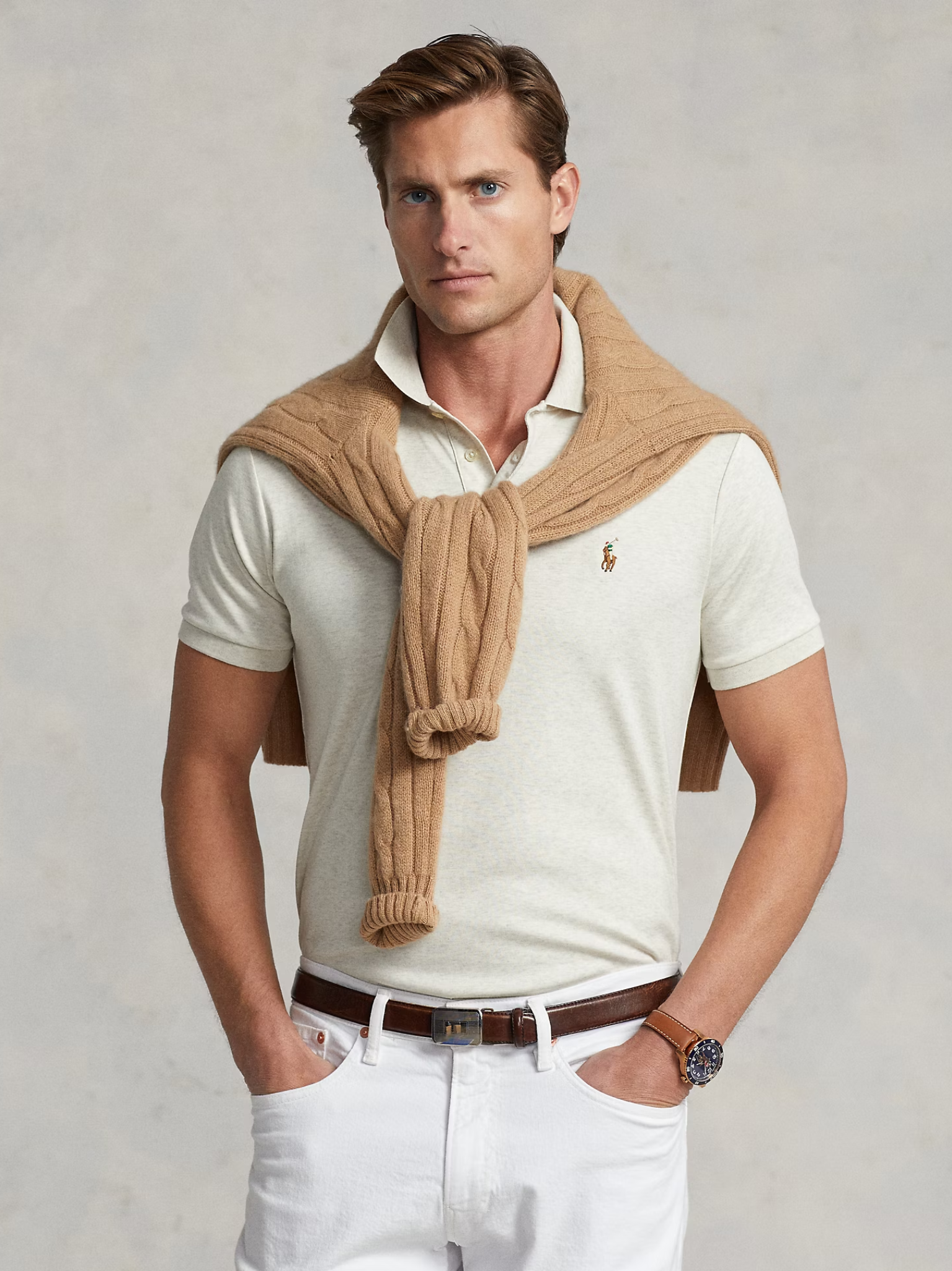 RALPH LAUREN Custom Slim Fit Soft Cotton Polo Shirt State Heather