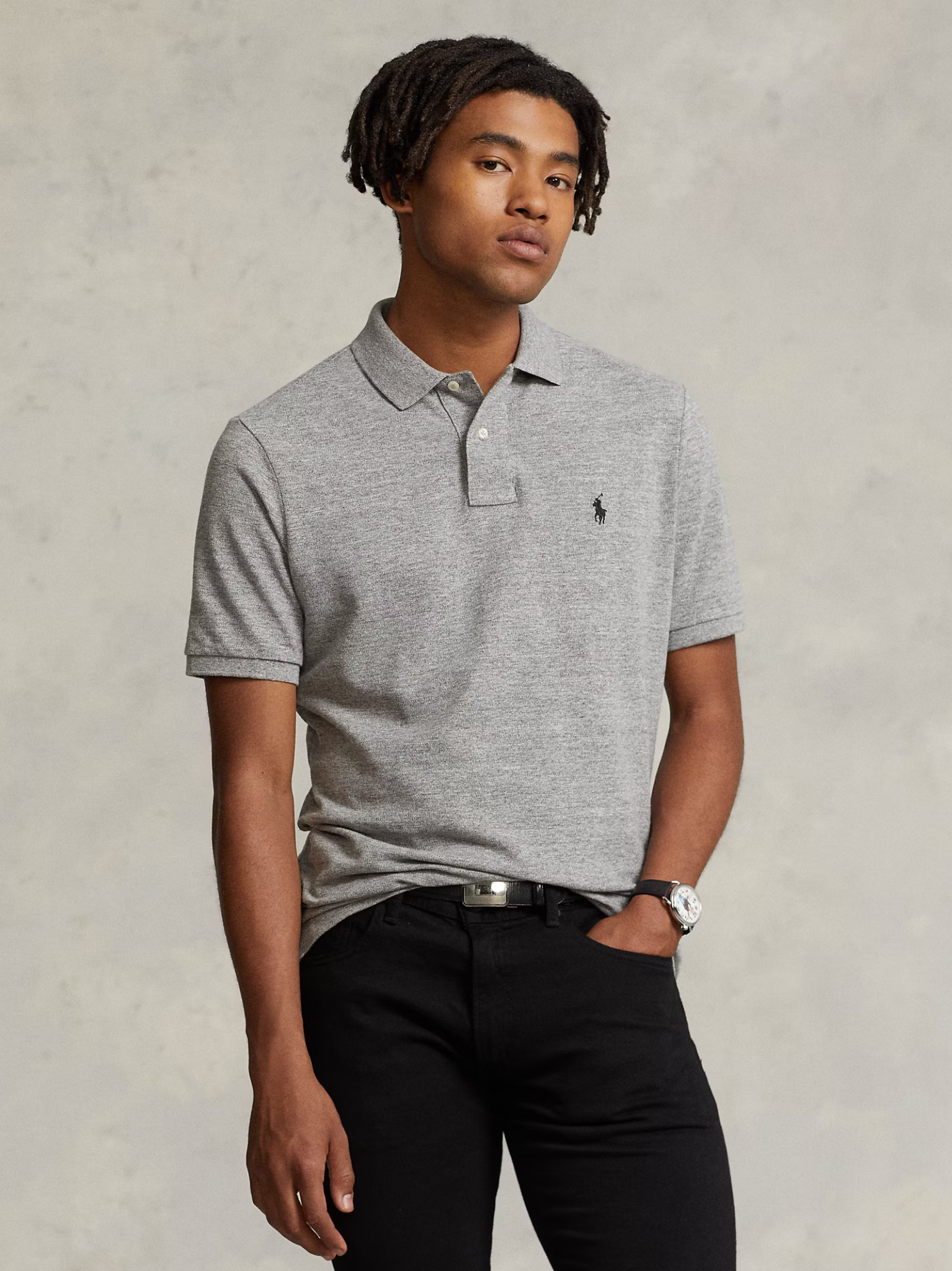 RALPH LAUREN Slim Fit Mesh Polo Shirt Canterbury Heather