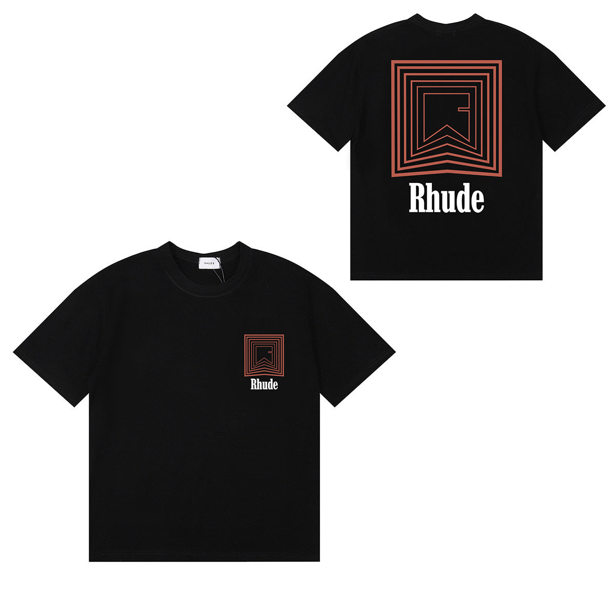 Rhude T-shirts Chevron Red Printed Cotton Casual Short Sleeve Men and Women