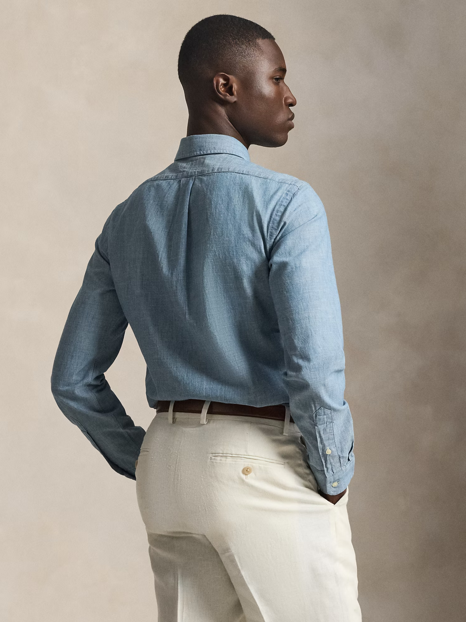 RALPH LAUREN Slim Fit Chambray Shirt Medium Wash