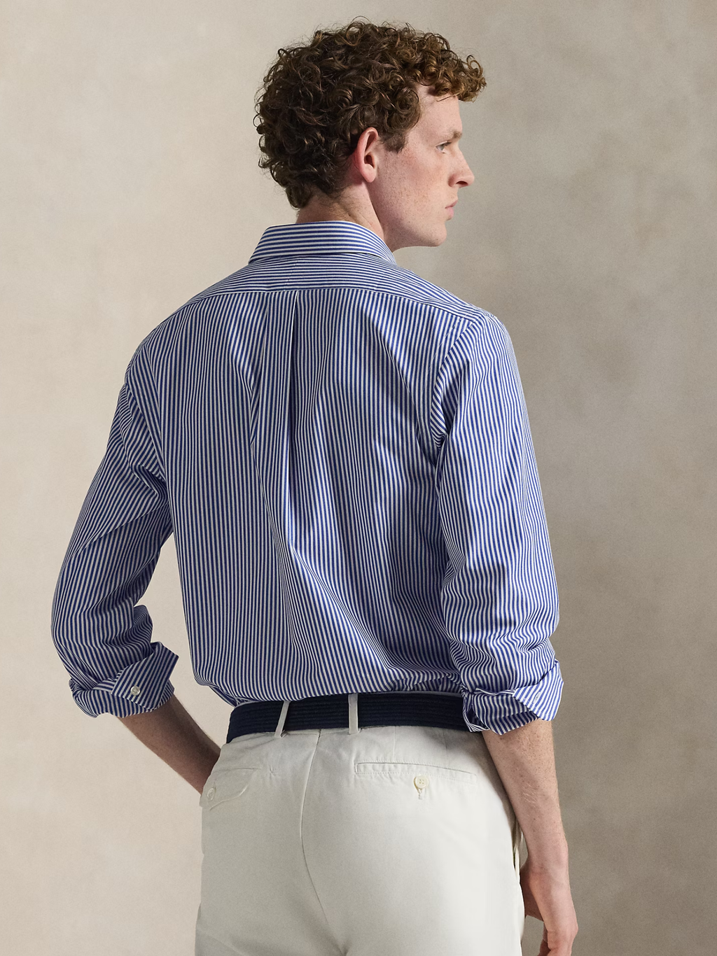RALPH LAUREN Slim Fit Striped Stretch Poplin Shirt Blue/White Bengal Stripe