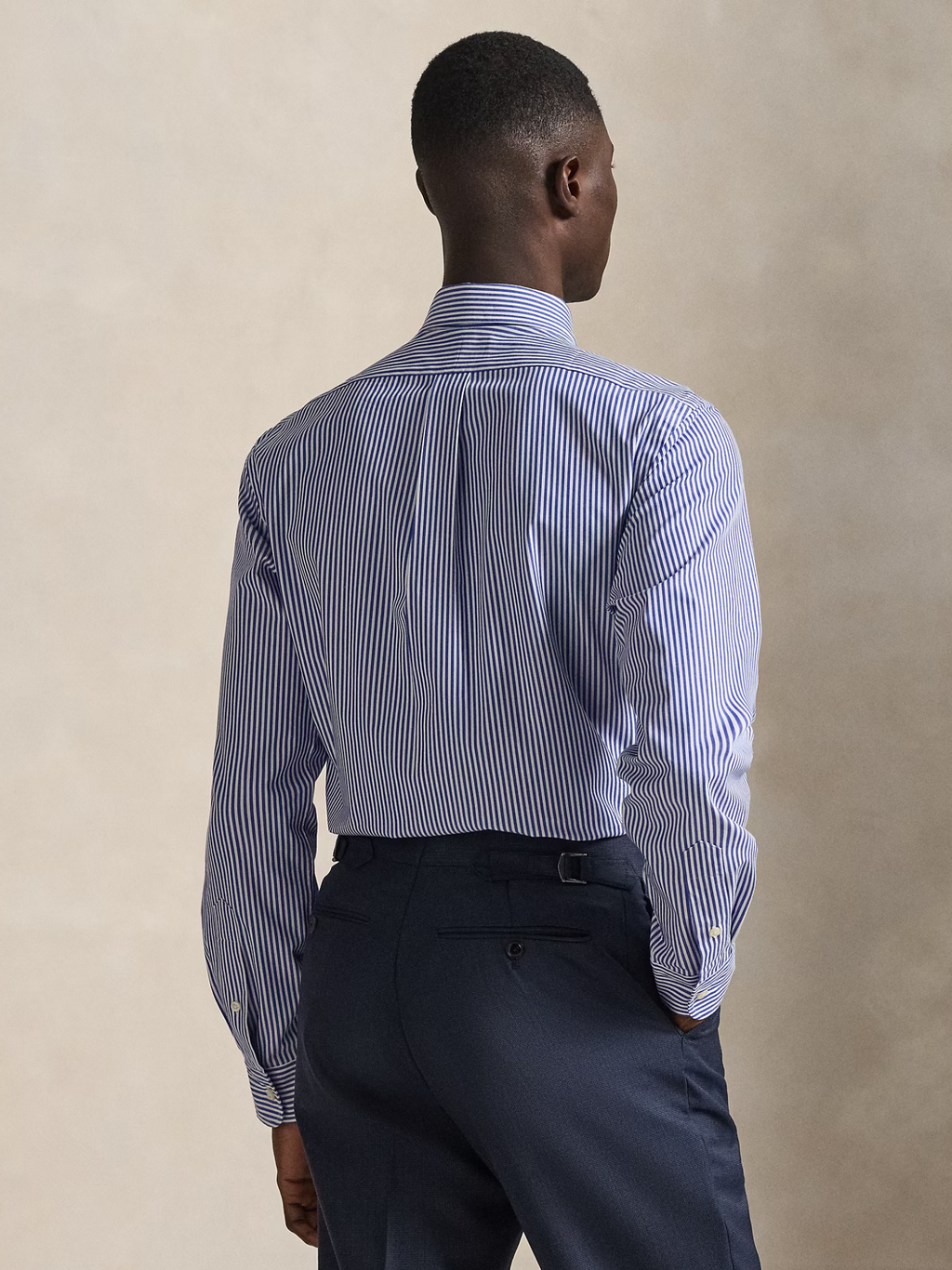 RALPH LAUREN Custom Fit Stretch Poplin Shirt Blue/White Bengal Stripe