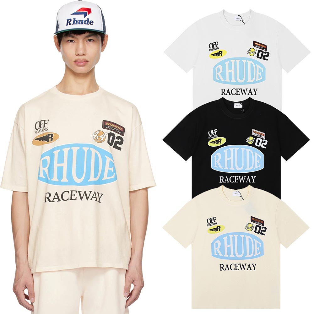 Rhude T-shirts Raceway Printing Cotton Casual Crew Neck Short Sleeve Men and Women