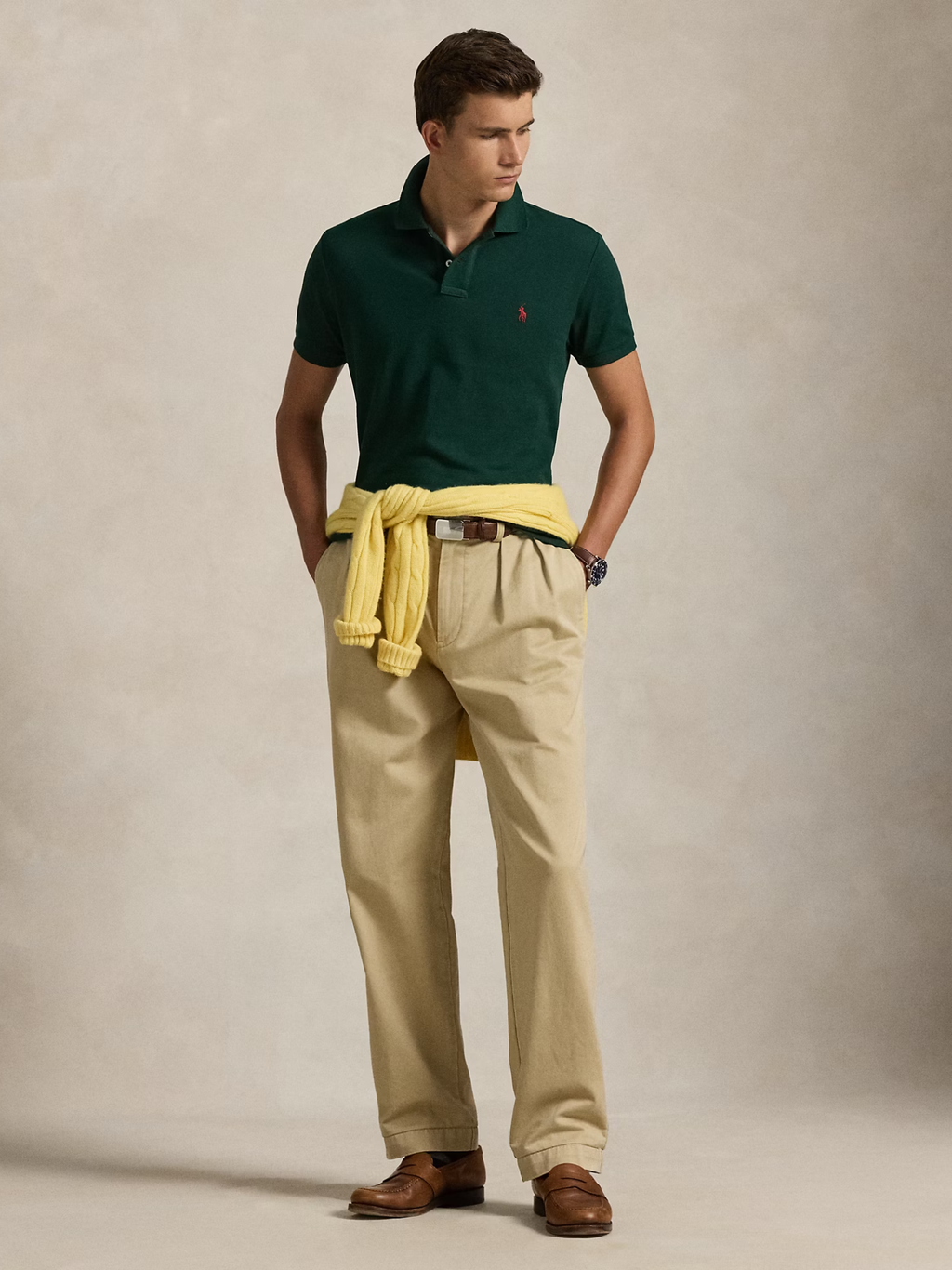 RALPH LAUREN Custom Slim Fit Mesh Polo College Green