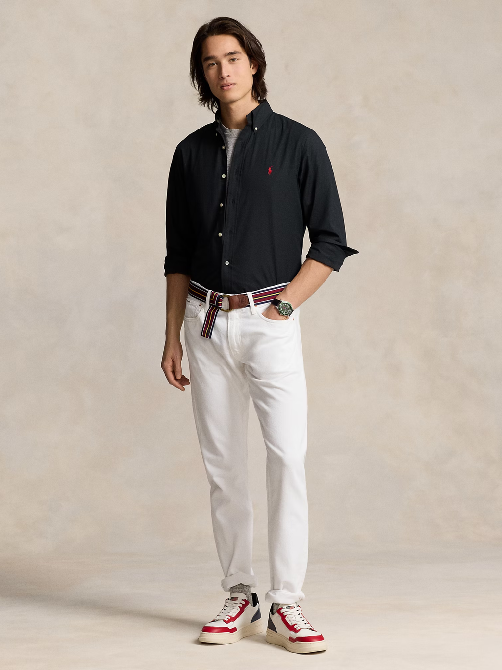 RALPH LAUREN Custom Fit Stretch Poplin Shirt Polo Black