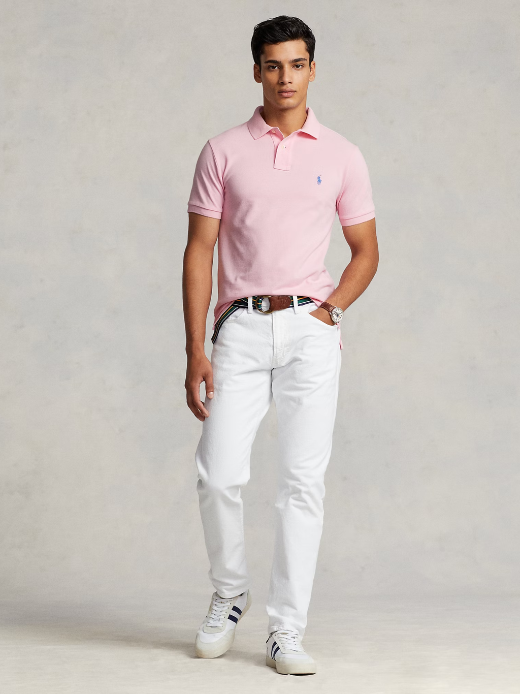 RALPH LAUREN Slim Fit Mesh Polo Shirt Carmel Pink