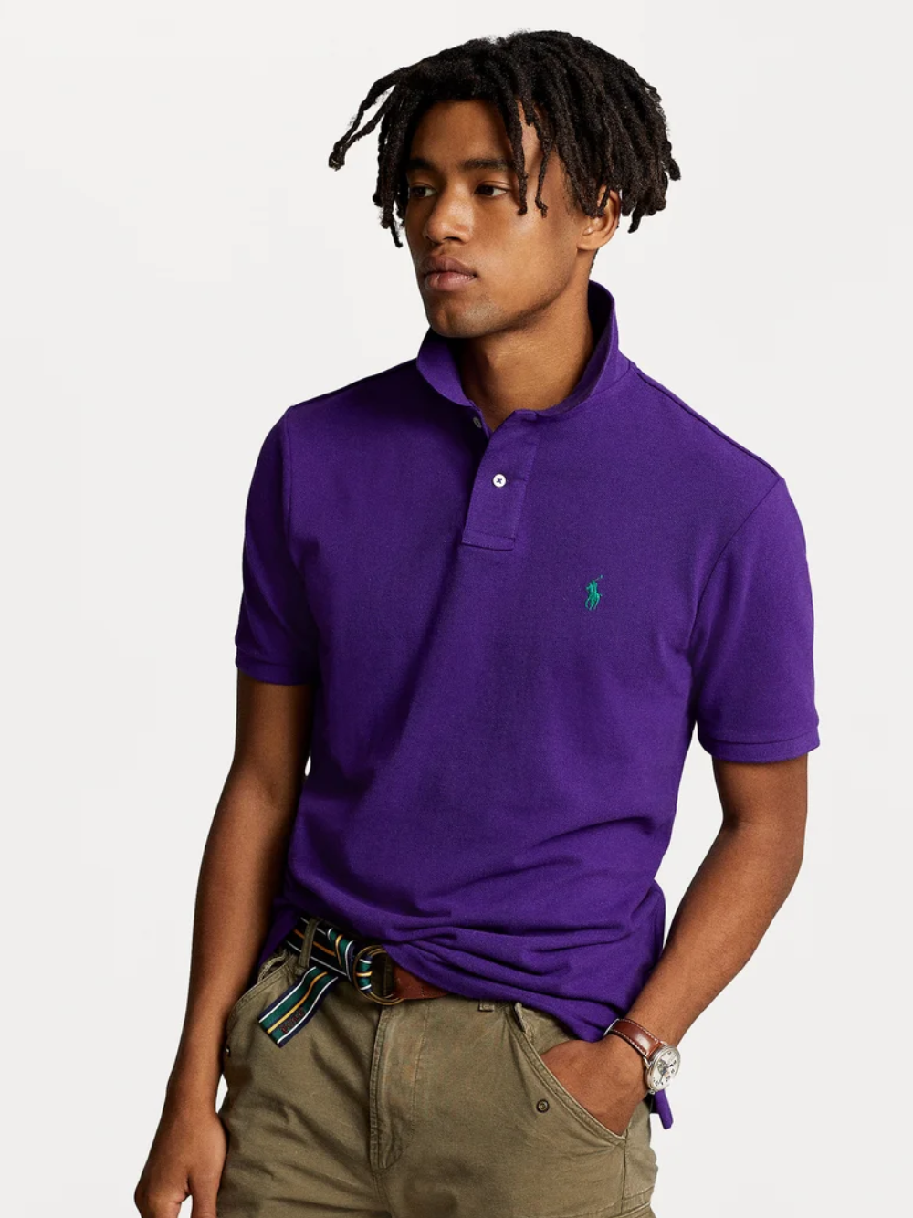 RALPH LAUREN Slim Fit Mesh Polo Shirt Cabana Purple