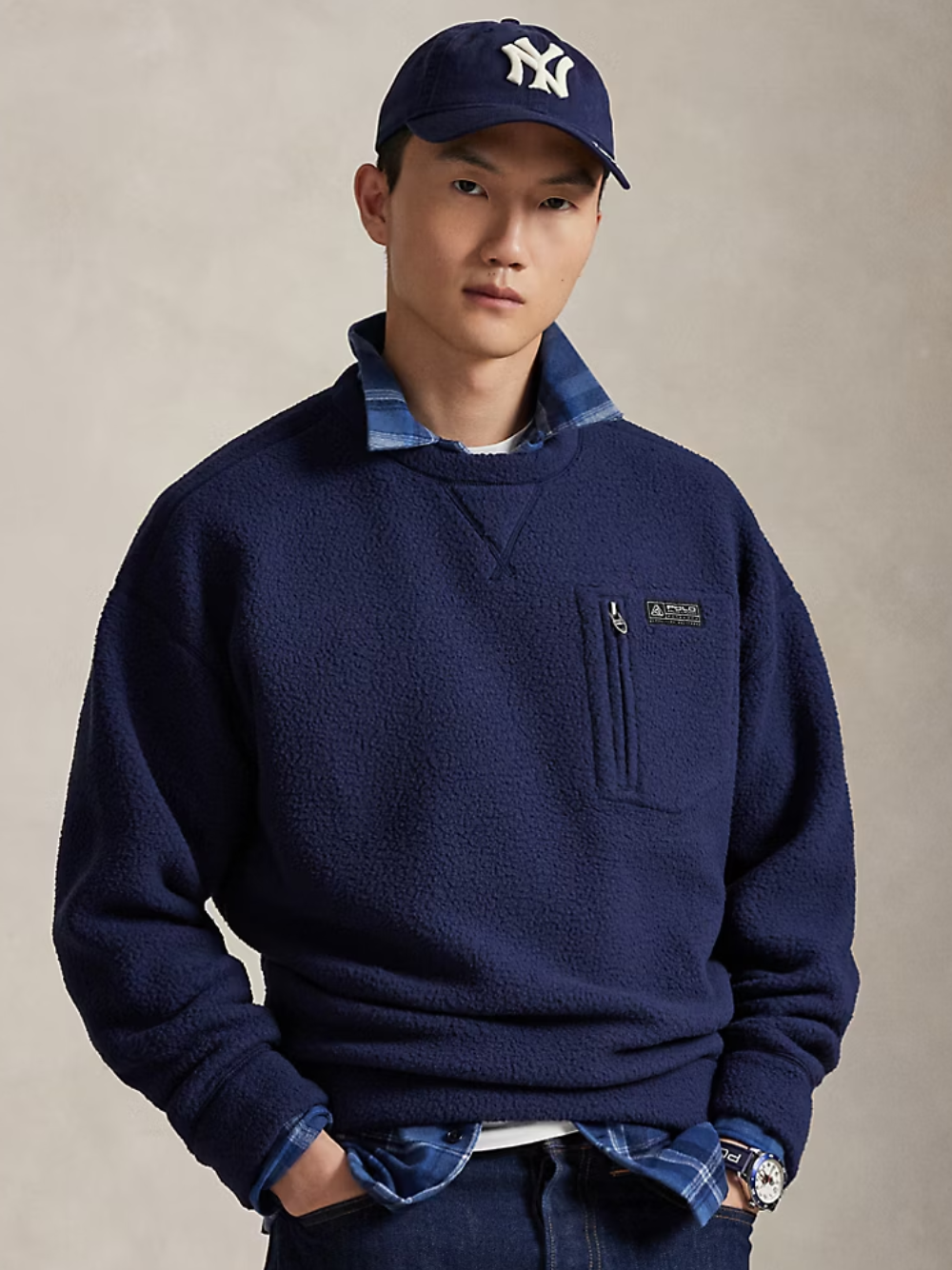 RALPH LAUREN Relaxed Fit Pile Fleece Sweatshirt Navy