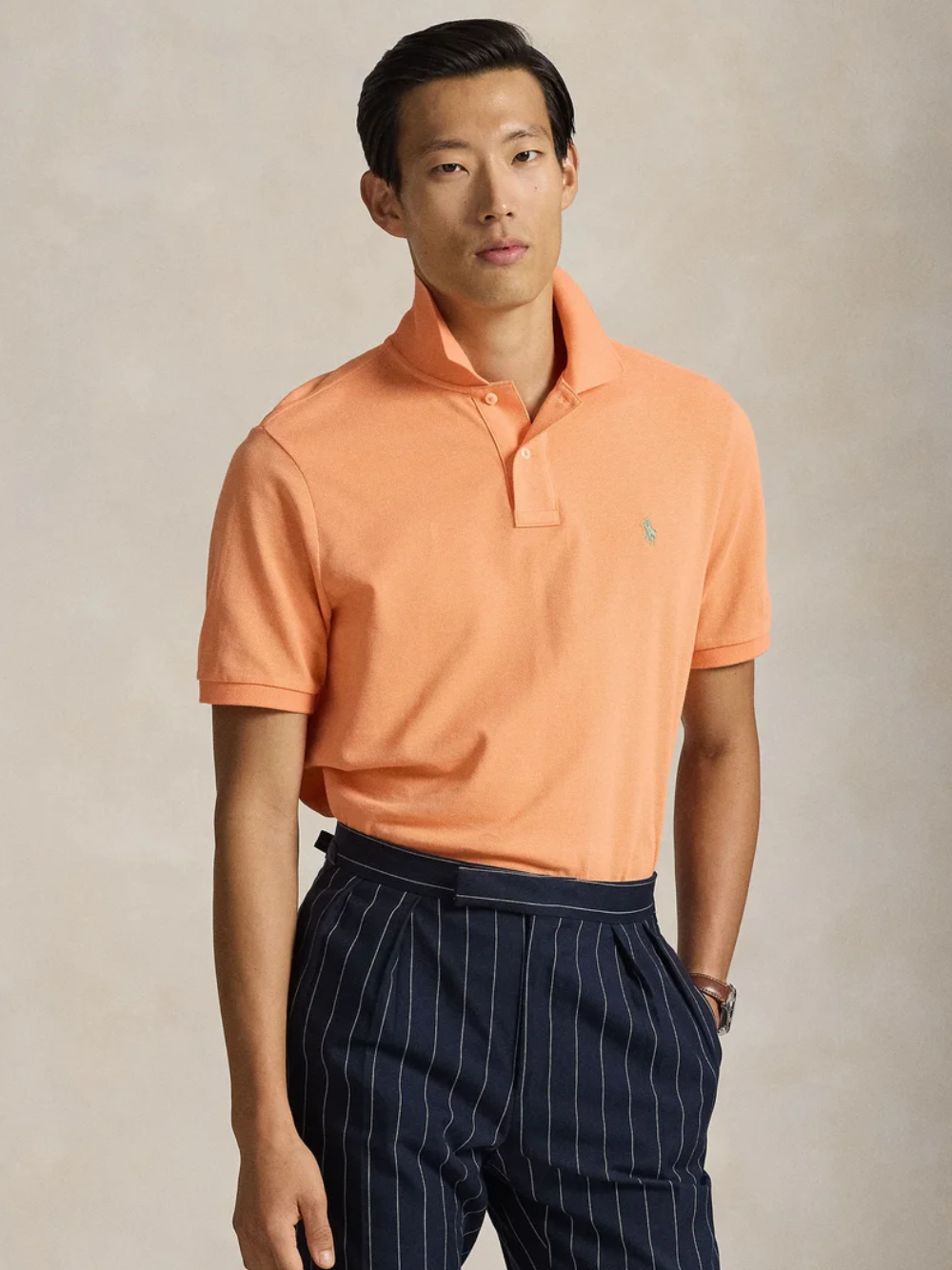 RALPH LAUREN Slim Fit Mesh Polo Shirt Pompano Orange