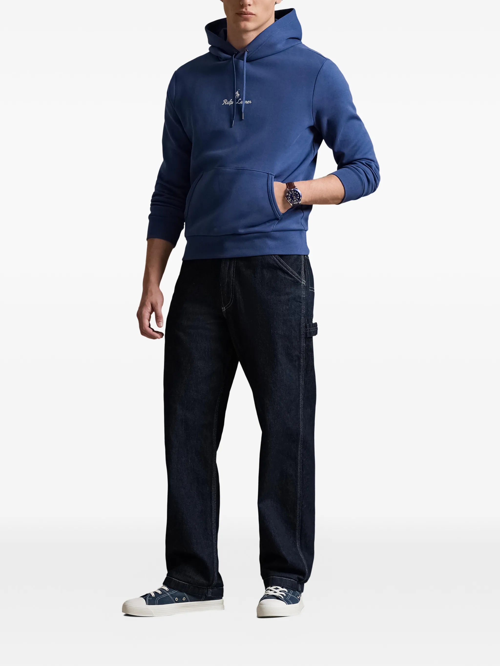 RALPH LAUREN Logo Double-Knit Hoodie Blue