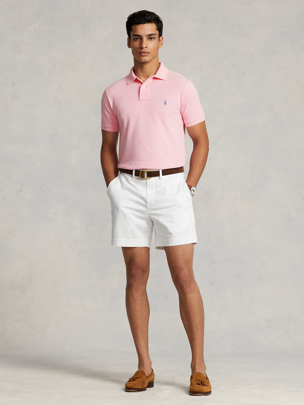 RALPH LAUREN The Iconic Mesh Polo Shirt Carmel Pink/Blue