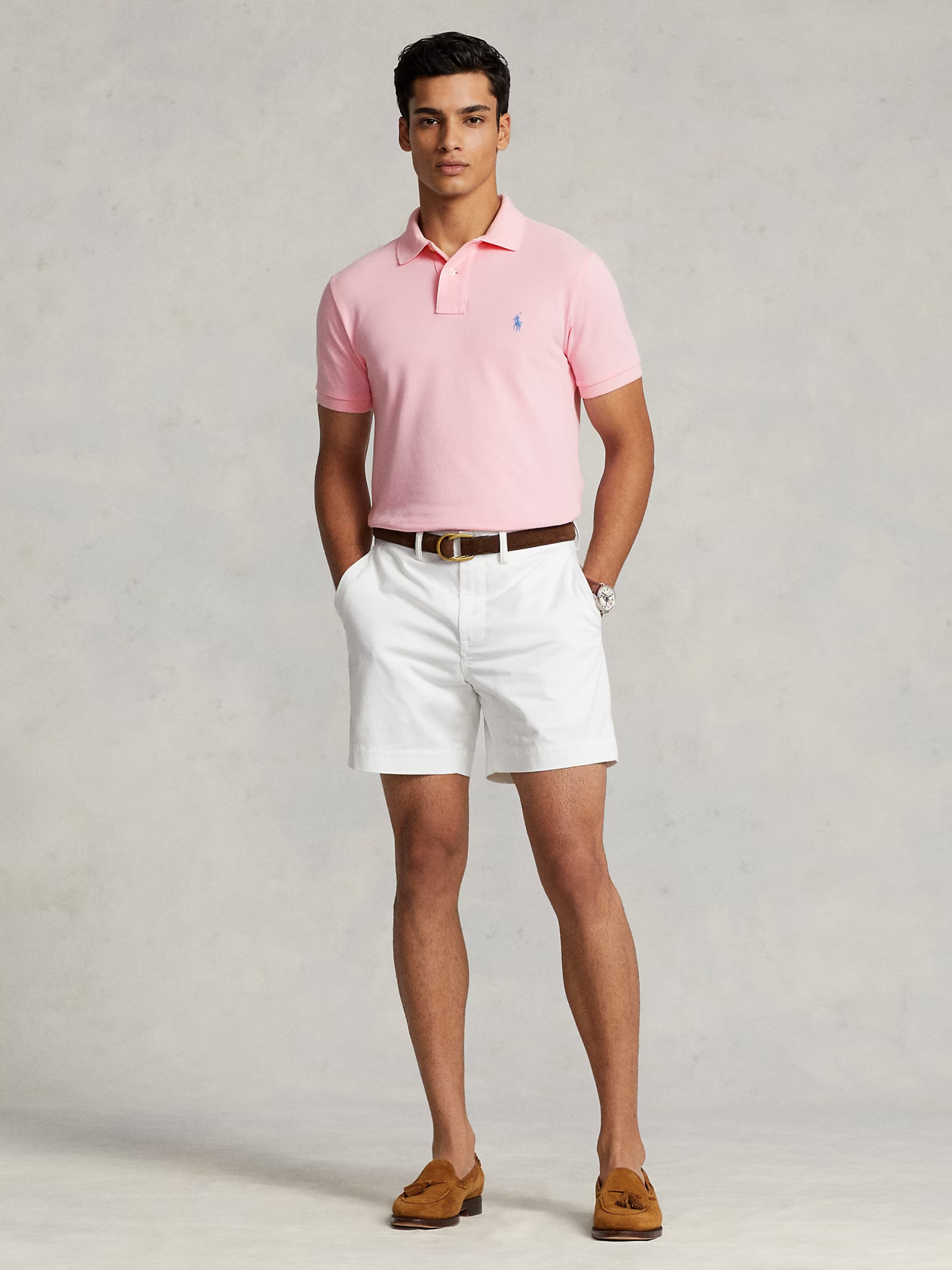 RALPH LAUREN The Iconic Mesh Polo Shirt Carmel Pink/Blue