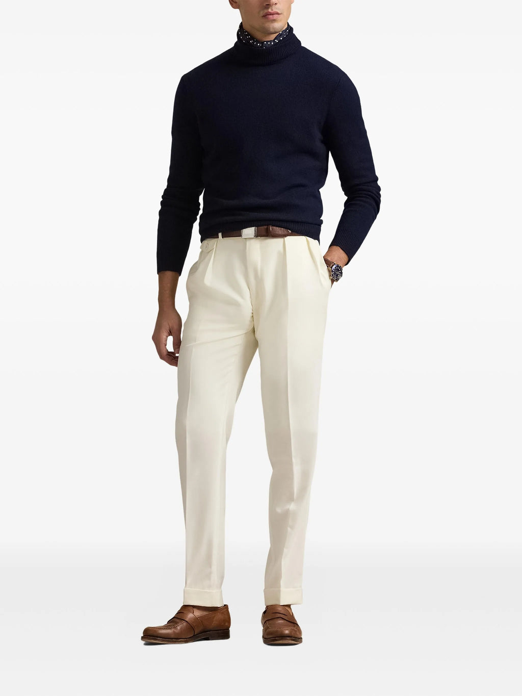 RALPH LAUREN Wool-Cotton Roll Neck Jumper Hunter Navy