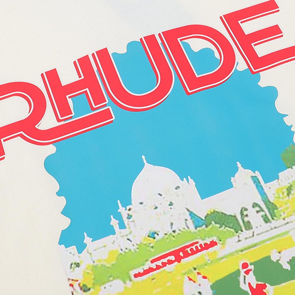 Rhude T-shirts Castle Coconut Windowsill Scenic Cotton Casual Loose Short Sleeve Men and Women