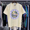 Rhude T-shirts Lake Coconut Landscape Print Cotton Casual Short Sleeve Men and Women
