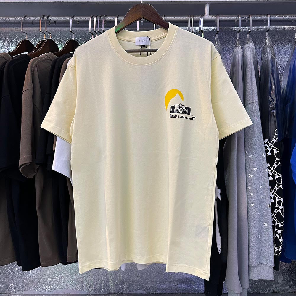 Rhude T-shirts Racing Printed Cotton Casual Short Sleeves Men and Women
