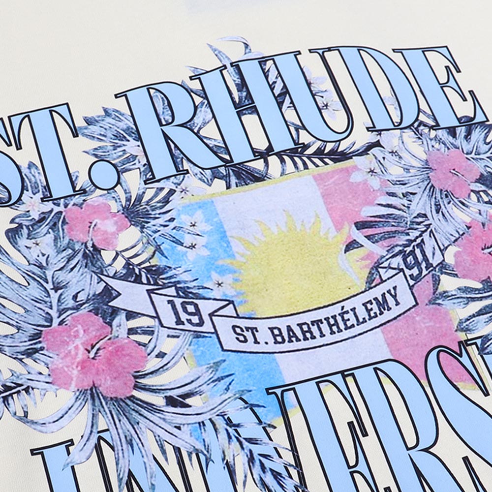 Rhude T-shirts Flag Floral Print Cotton Casual Loose Short Sleeve Men and Women