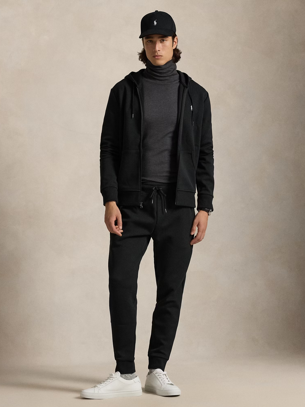 RALPH LAUREN Double-Knit Full-Zip Hoodie Polo Black