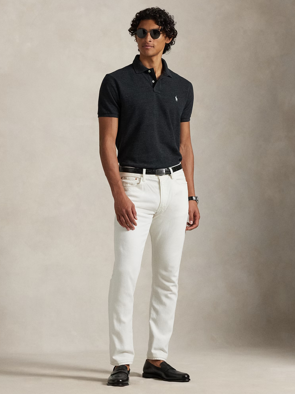 RALPH LAUREN The Iconic Mesh Polo Shirt Black Marl Heather