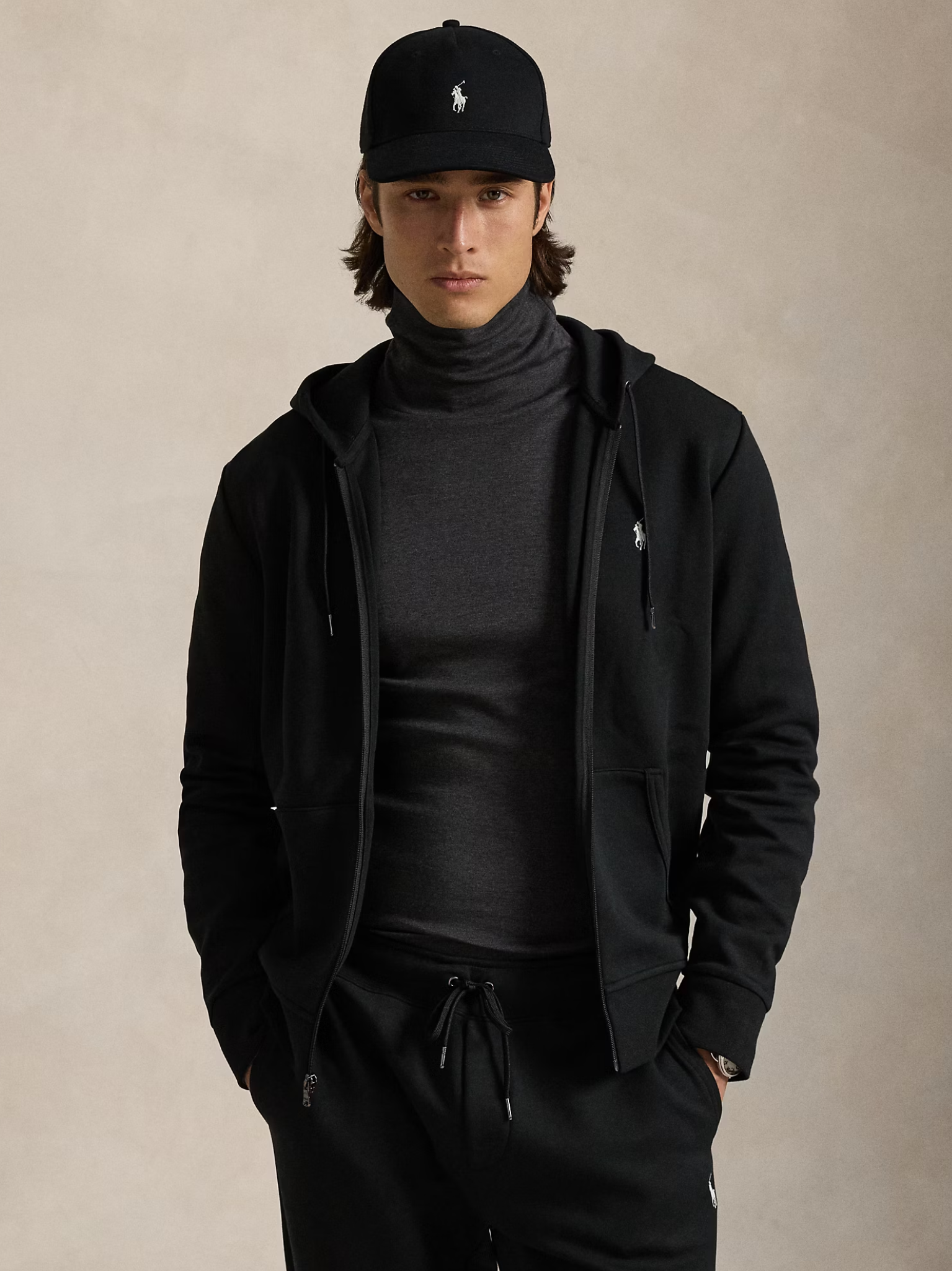 RALPH LAUREN Double-Knit Full-Zip Hoodie Polo Black