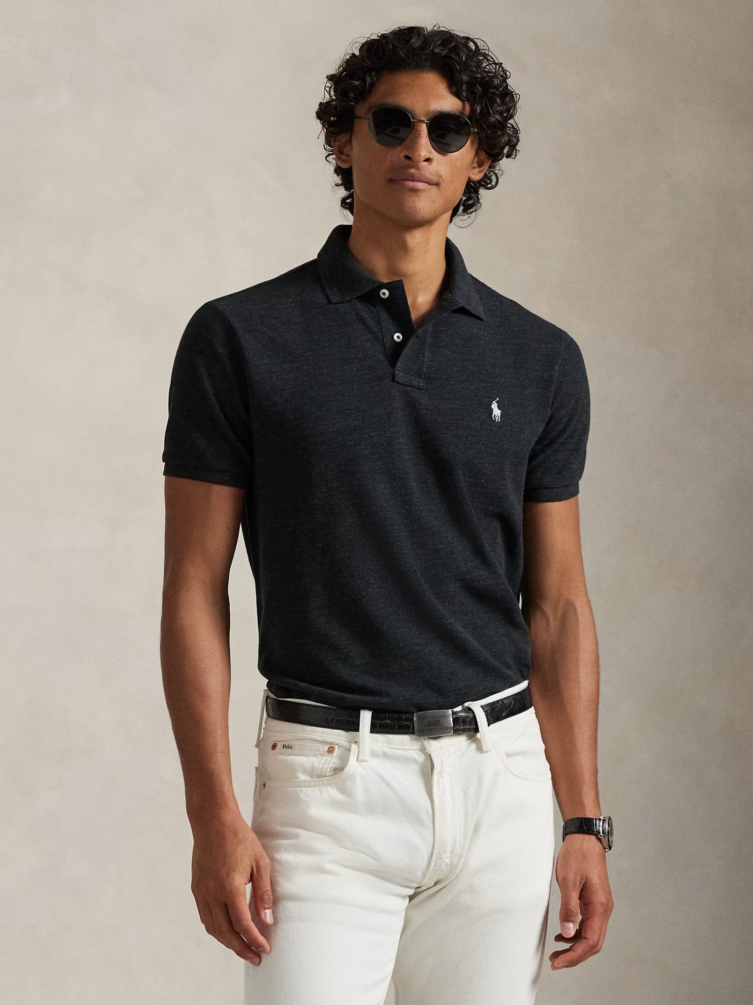 RALPH LAUREN The Iconic Mesh Polo Shirt Black Marl Heather