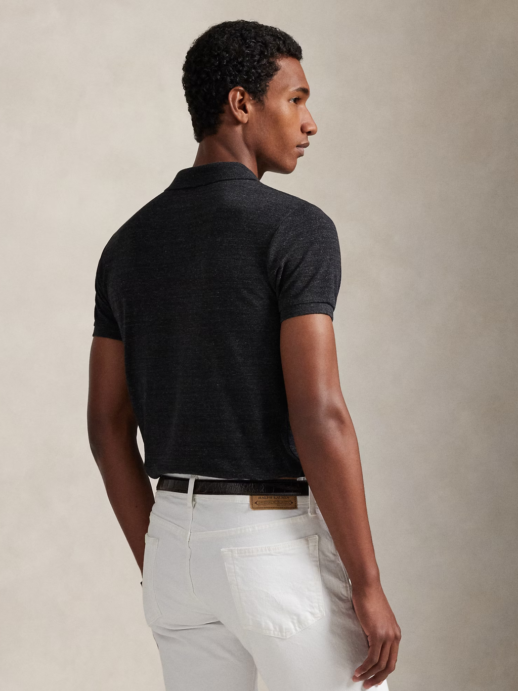 RALPH LAUREN Slim Fit Mesh Polo Shirt Black Marl Heather