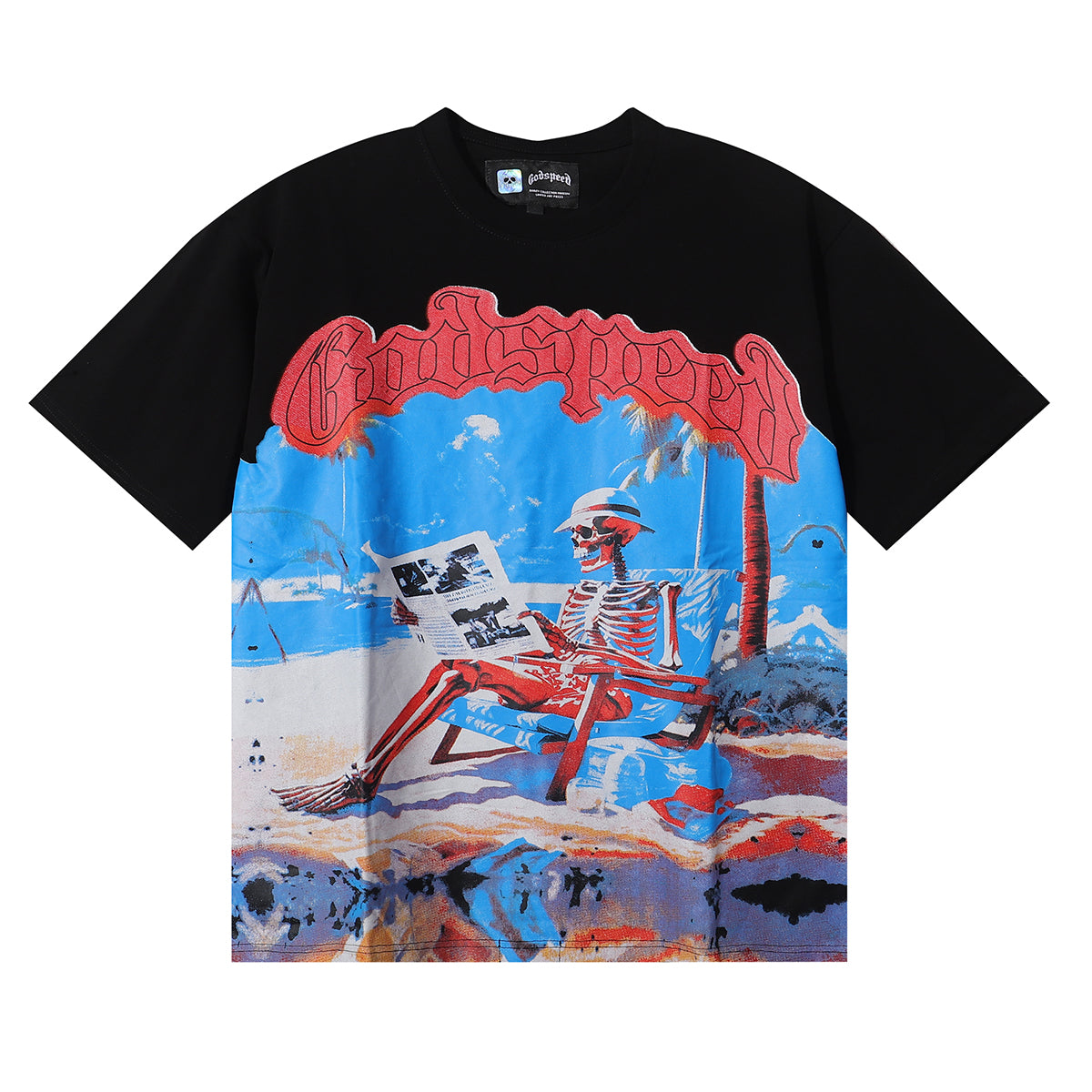 Godspeed T-shirts Cozy Beach Skull Double Yarn Cotton Casual Short Sleeves Men and Women
