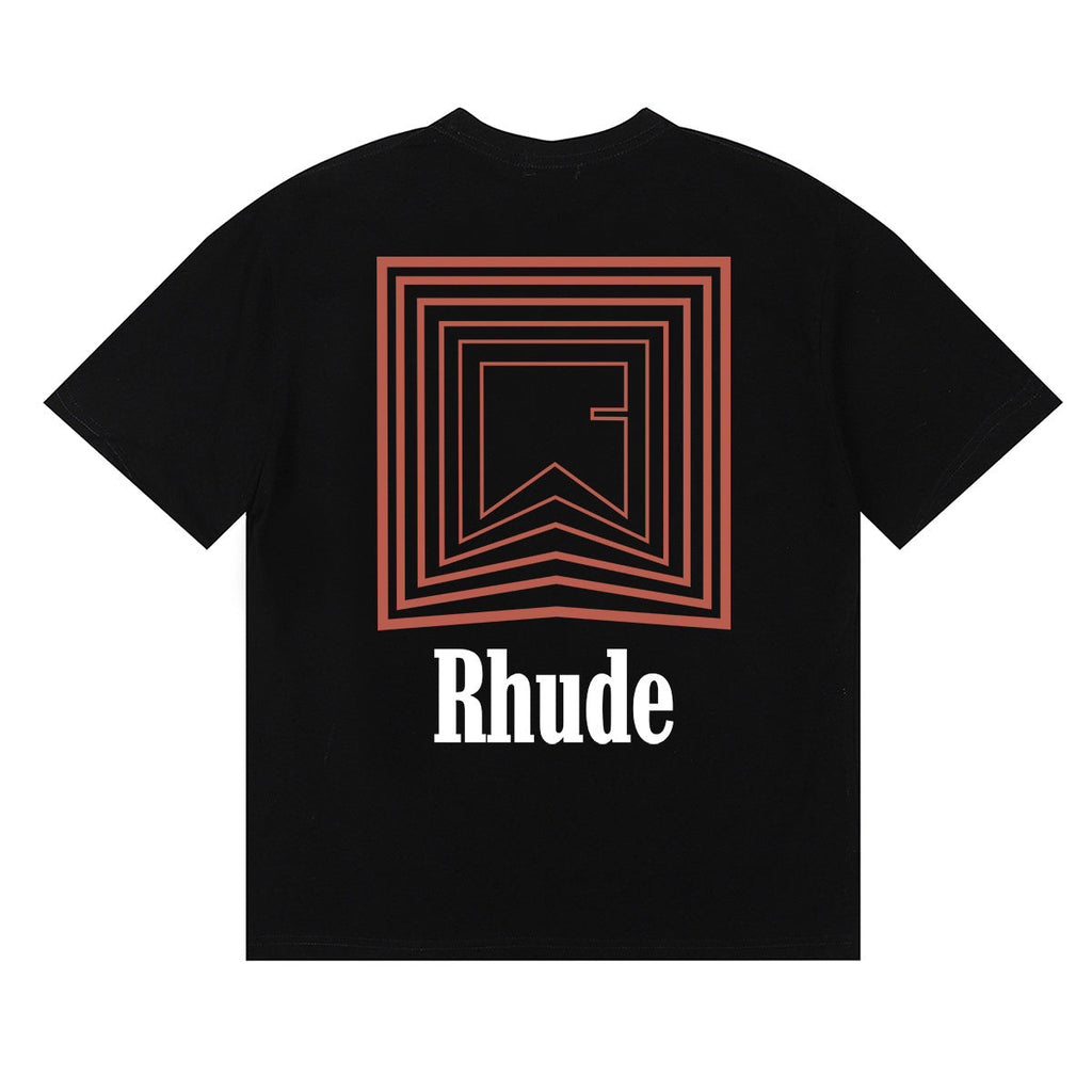 Rhude T-shirts Chevron Red Printed Cotton Casual Short Sleeve Men and Women