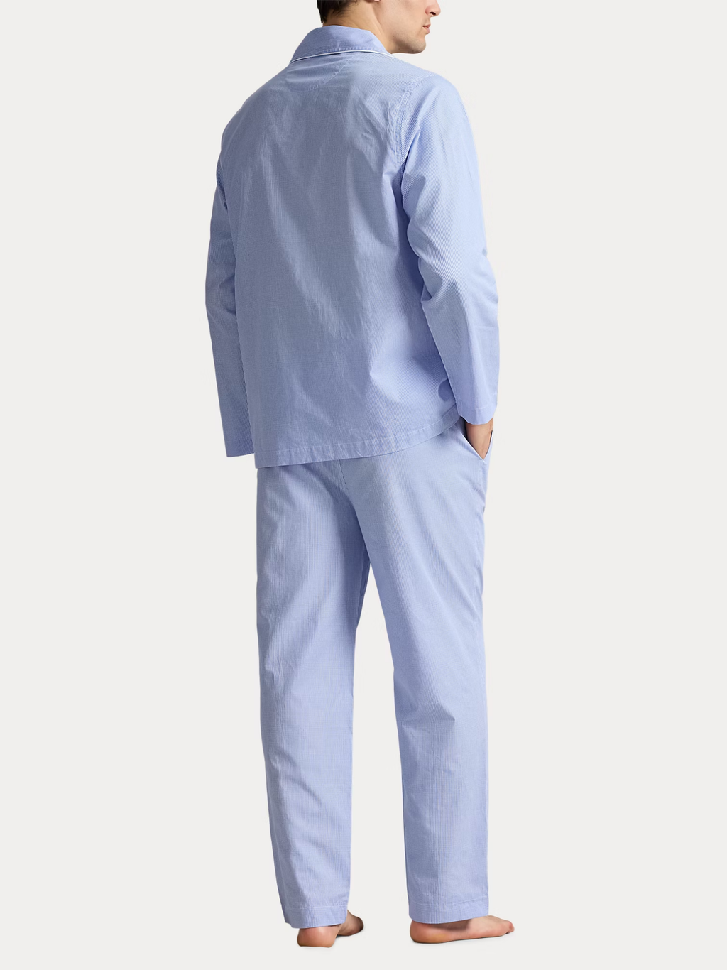 RALPH LAUREN Gingham Poplin Long Sleep Set Light Blue Mini Gingham