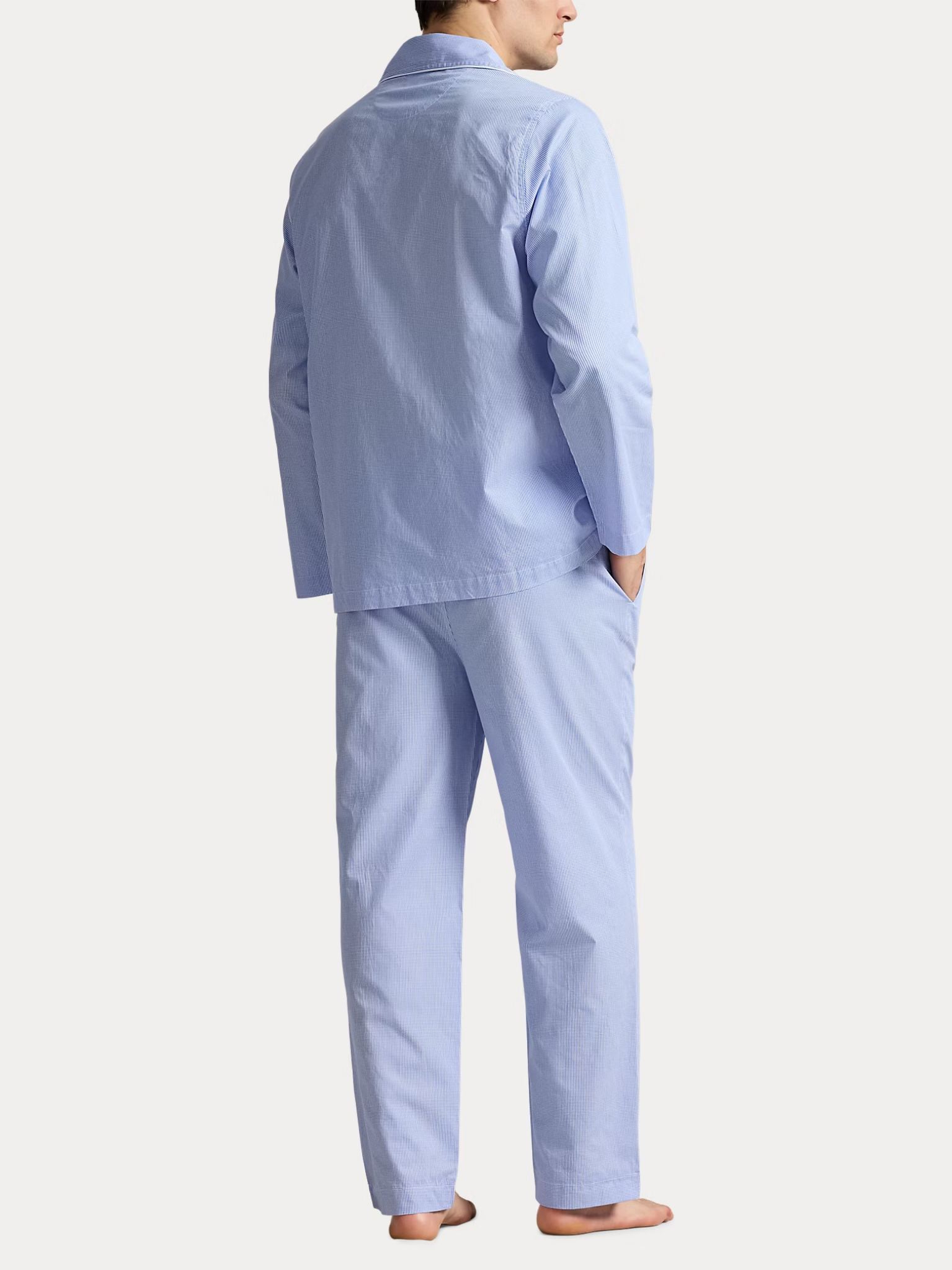 RALPH LAUREN Gingham Poplin Long Sleep Set Light Blue Mini Gingham