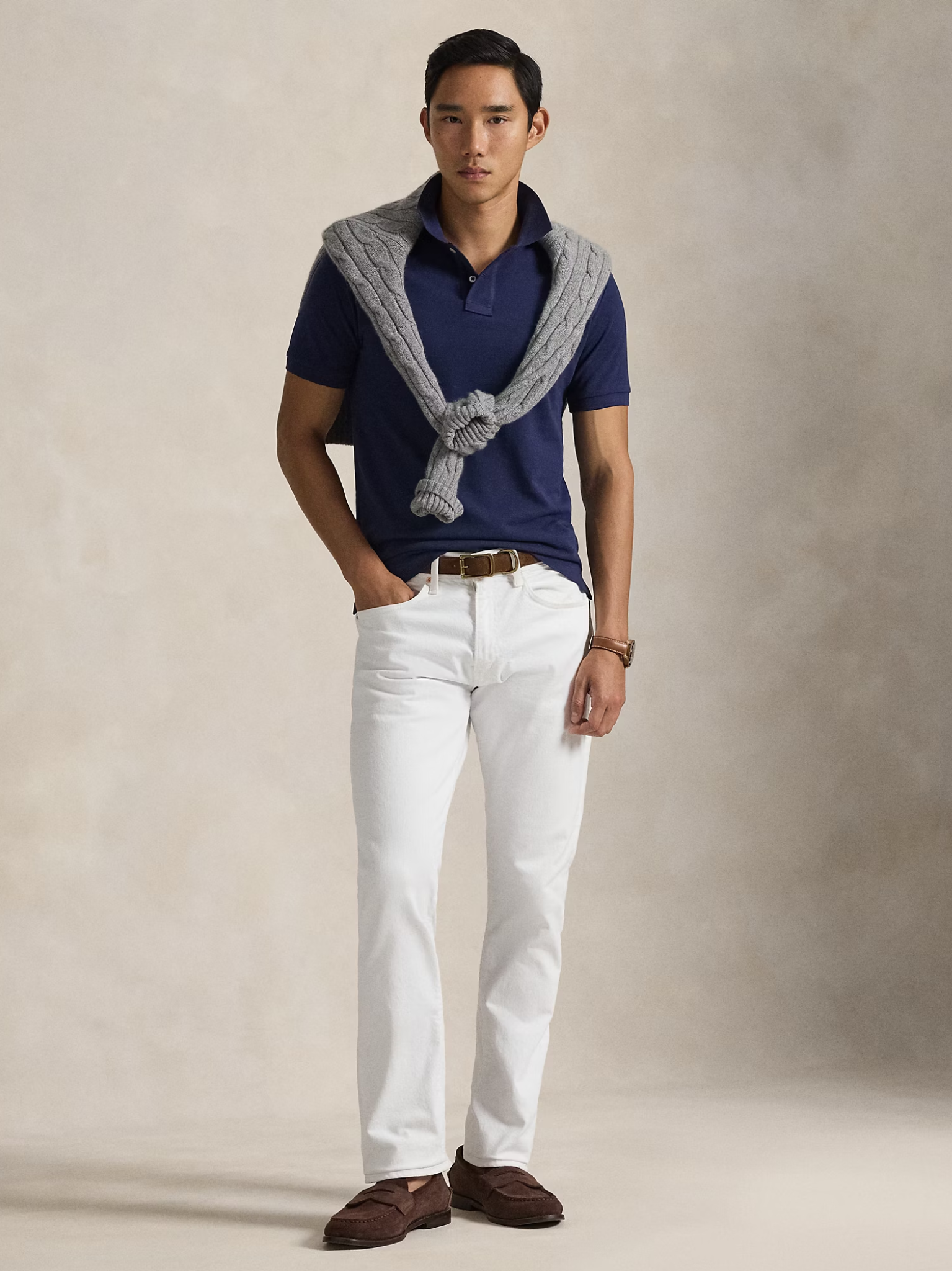 RALPH LAUREN Slim Fit Mesh Polo Shirt Newport Navy