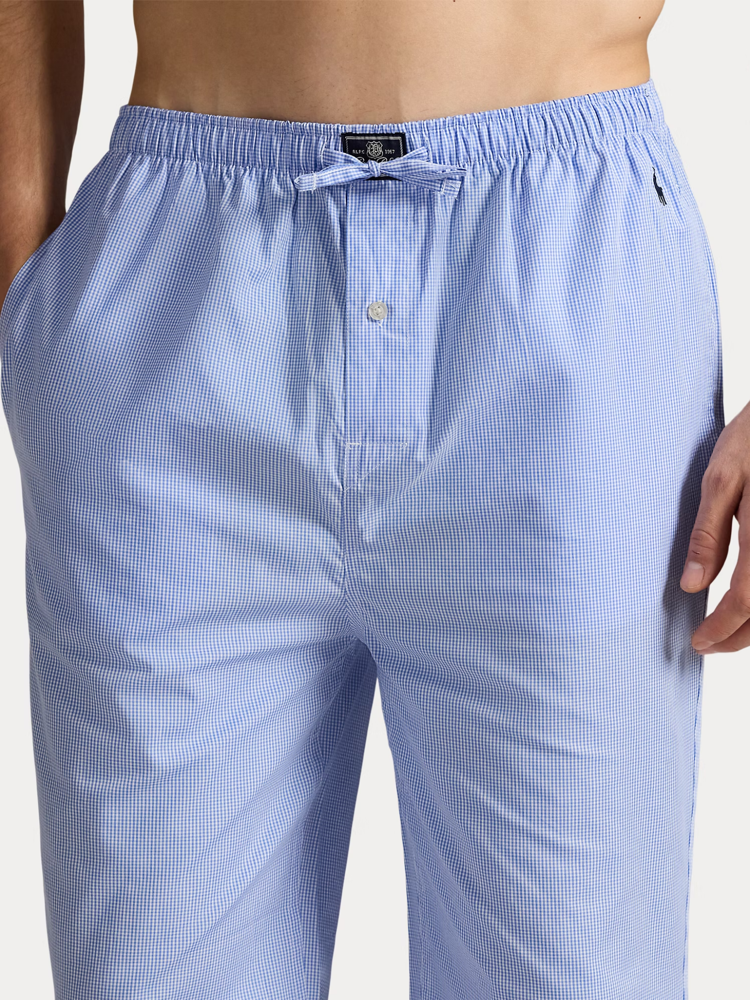 RALPH LAUREN Gingham Poplin Long Sleep Set Light Blue Mini Gingham
