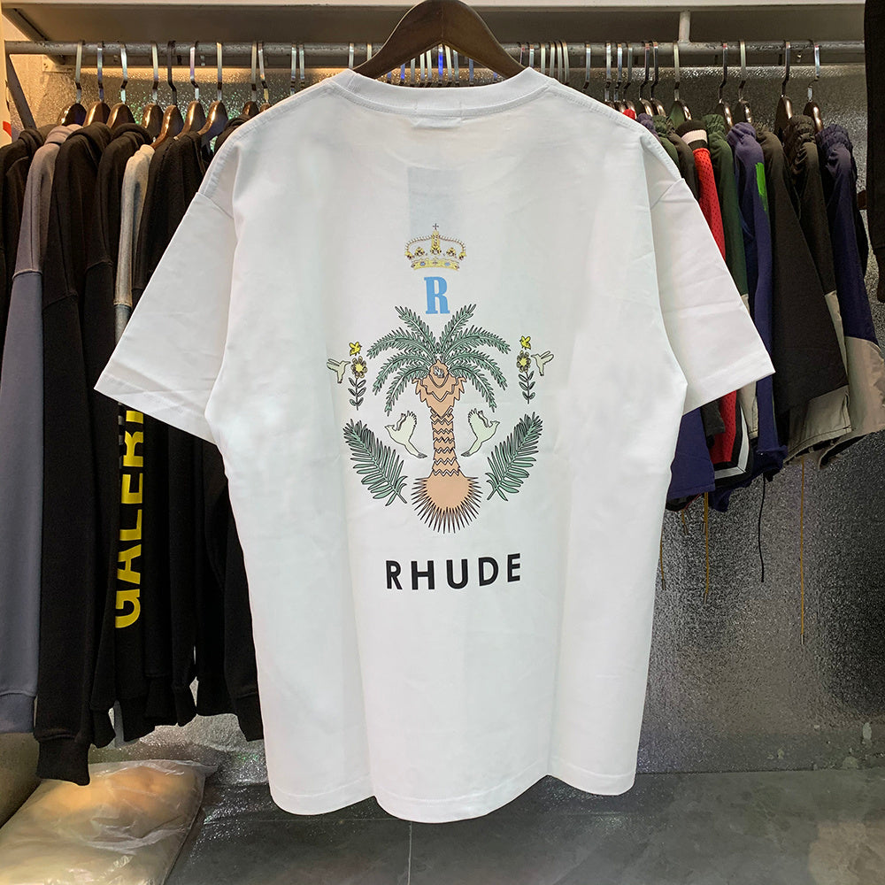 Rhude T-shirts Coconut Crown Printing Cotton Casual Short Sleeve Men and Women