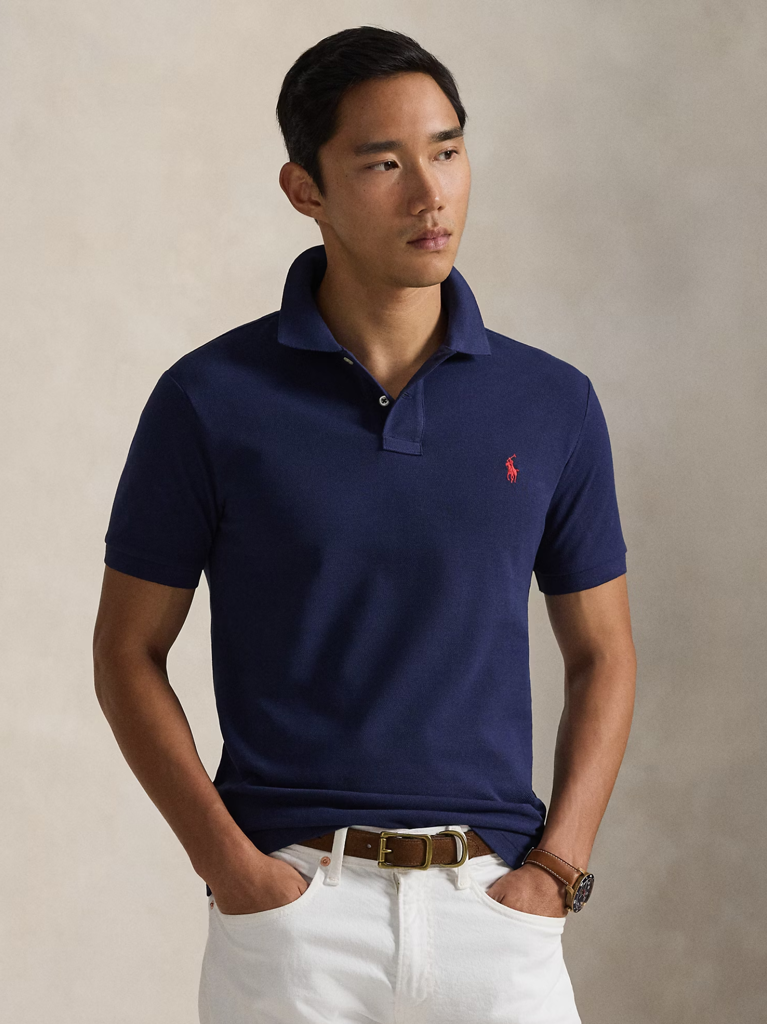RALPH LAUREN Slim Fit Mesh Polo Shirt Newport Navy