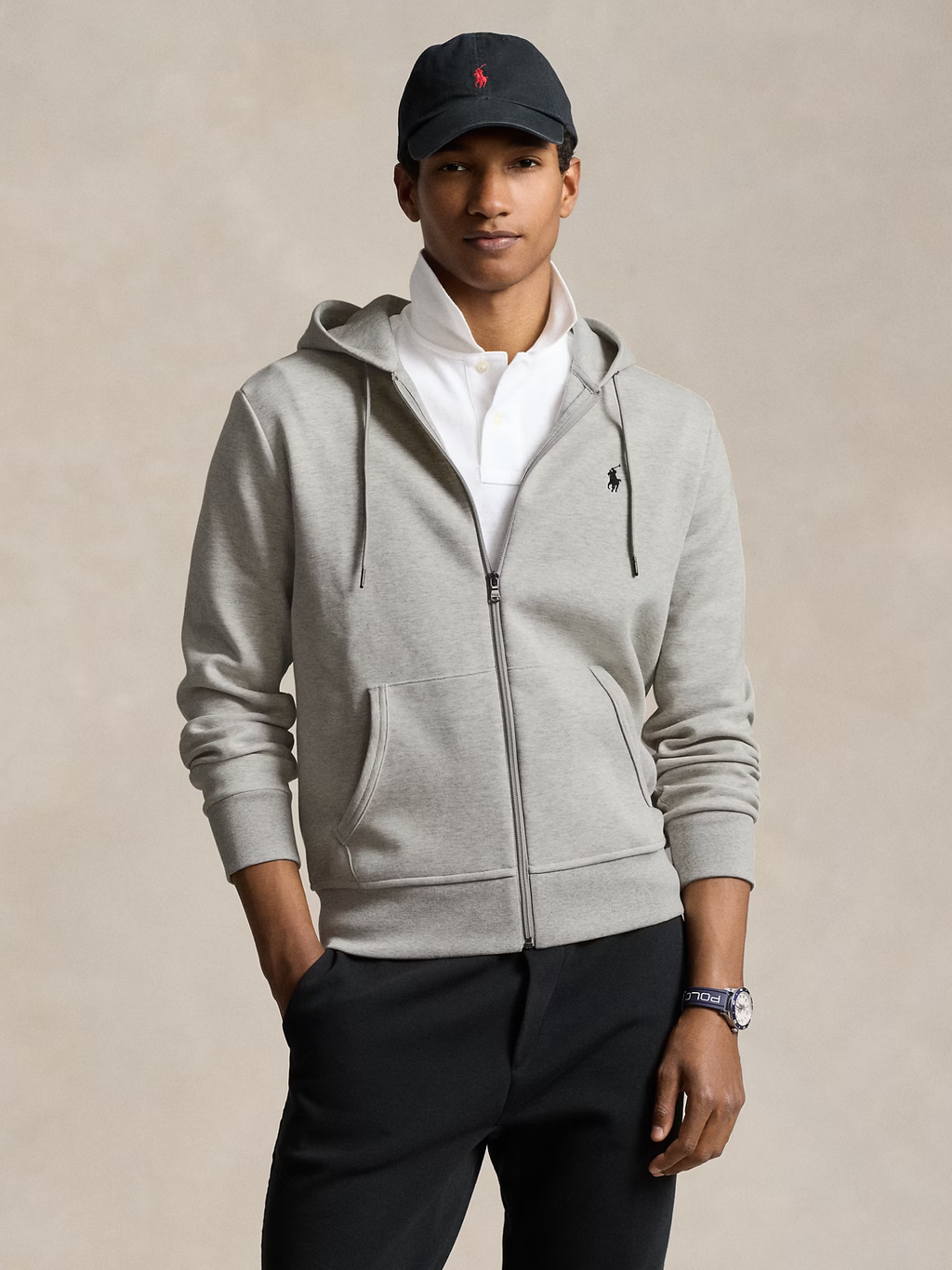RALPH LAUREN Double-Knit Full-Zip Hoodie Light Sport Heather