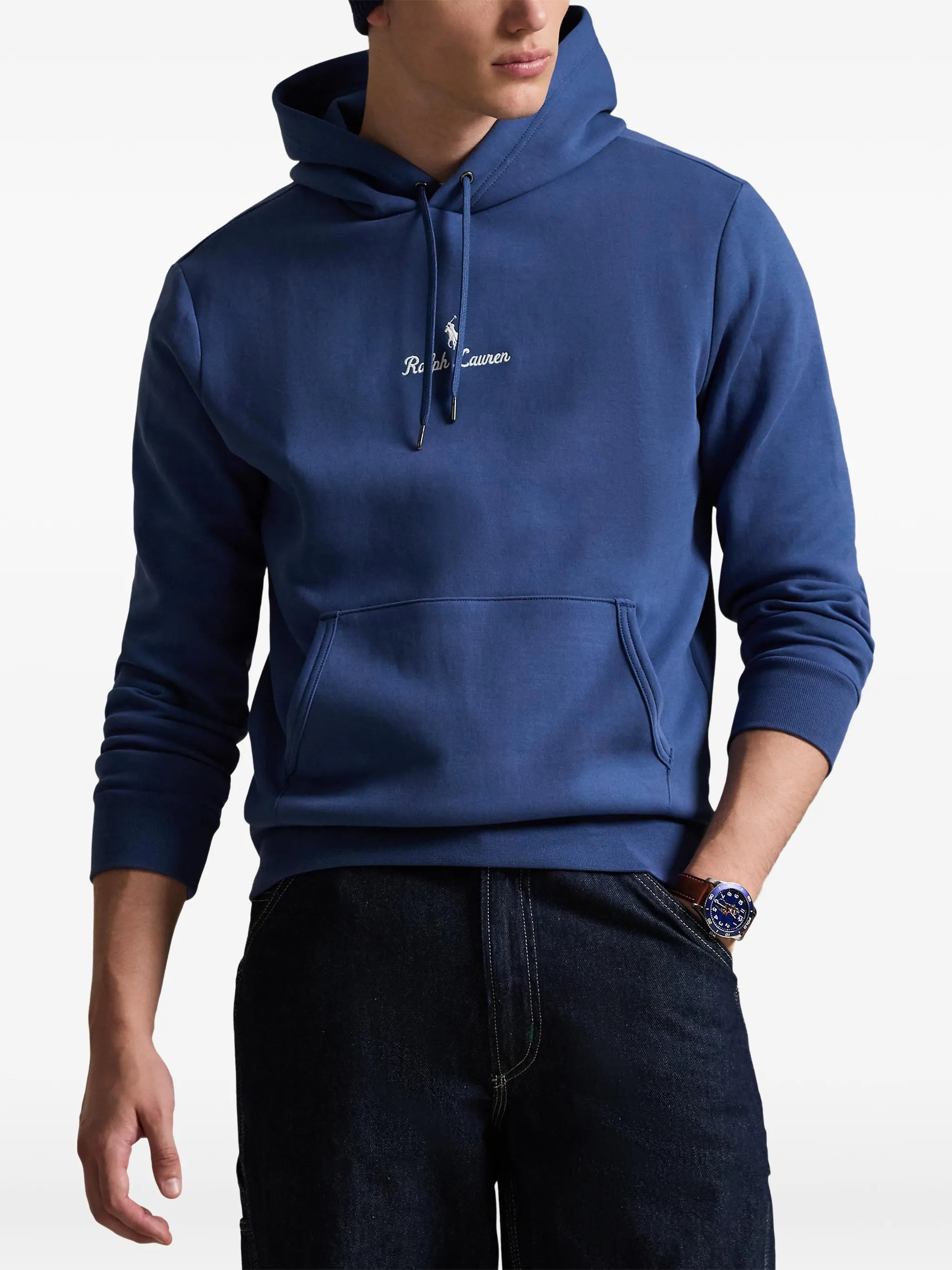 RALPH LAUREN Logo Double-Knit Hoodie Blue