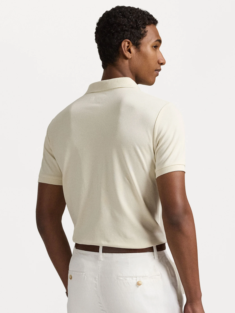 RALPH LAUREN Slim Fit Mesh Polo Shirt Natural