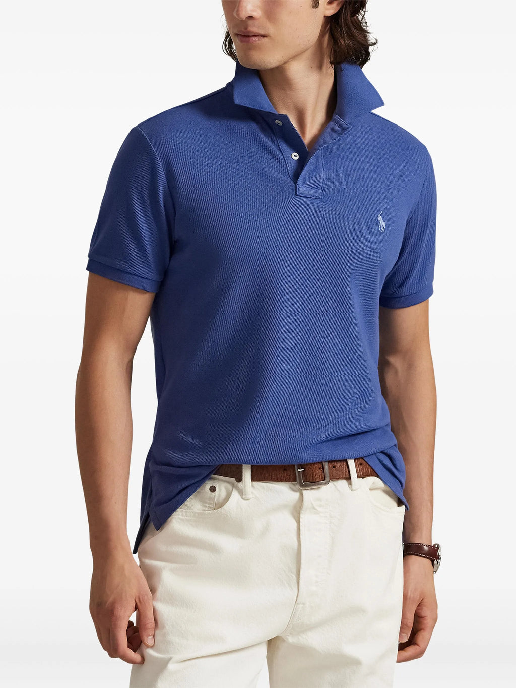 RALPH LAUREN Slim Fit Mesh Polo Shirt Old Royal Blue
