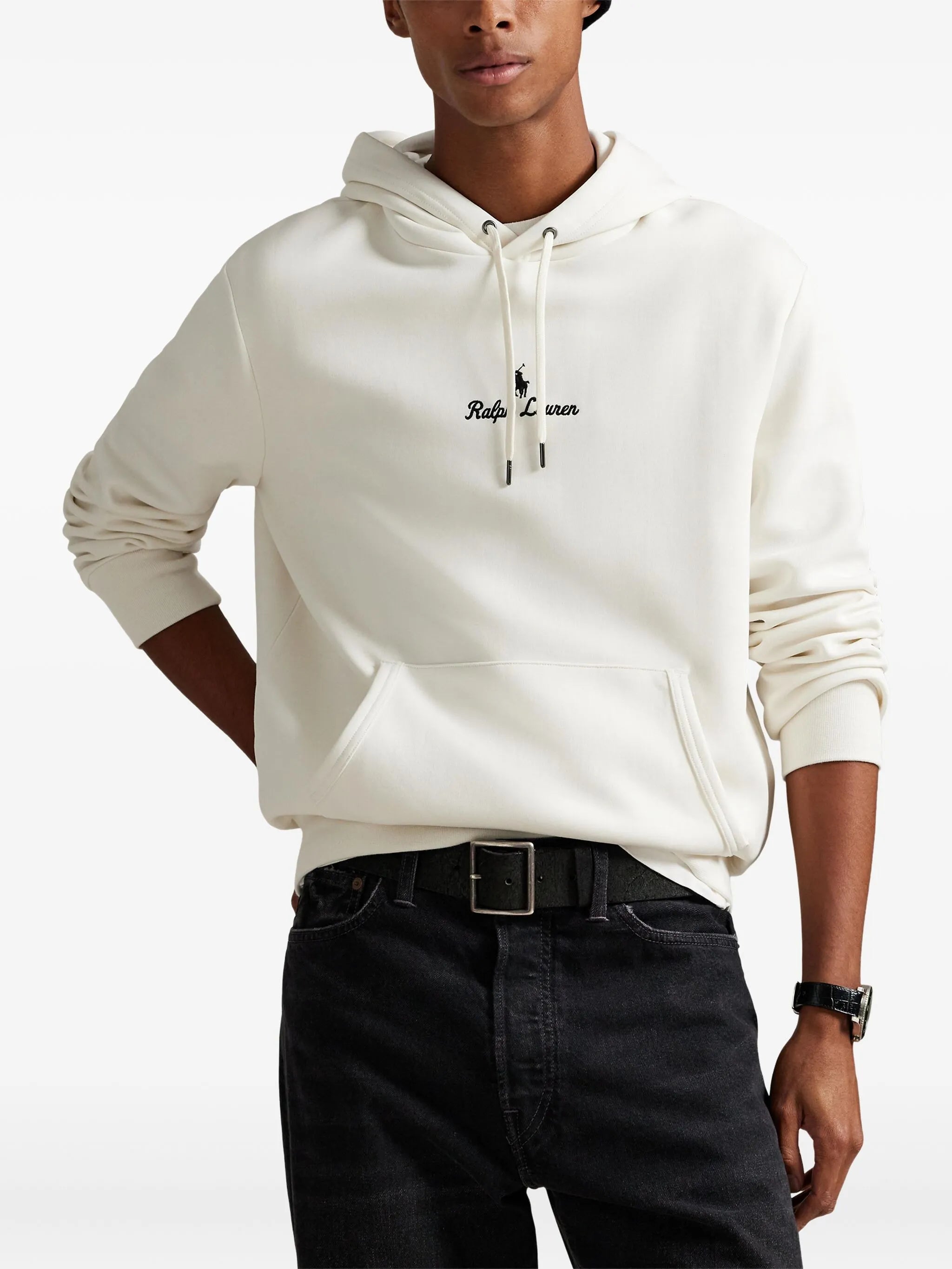 RALPH LAUREN Logo Double-Knit Hoodie White