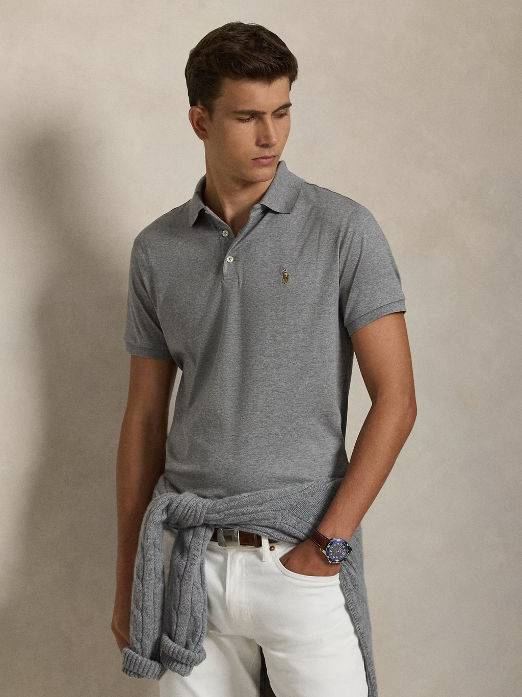 RALPH LAUREN Custom Slim Fit Soft Cotton Polo Shirt Steel Heather