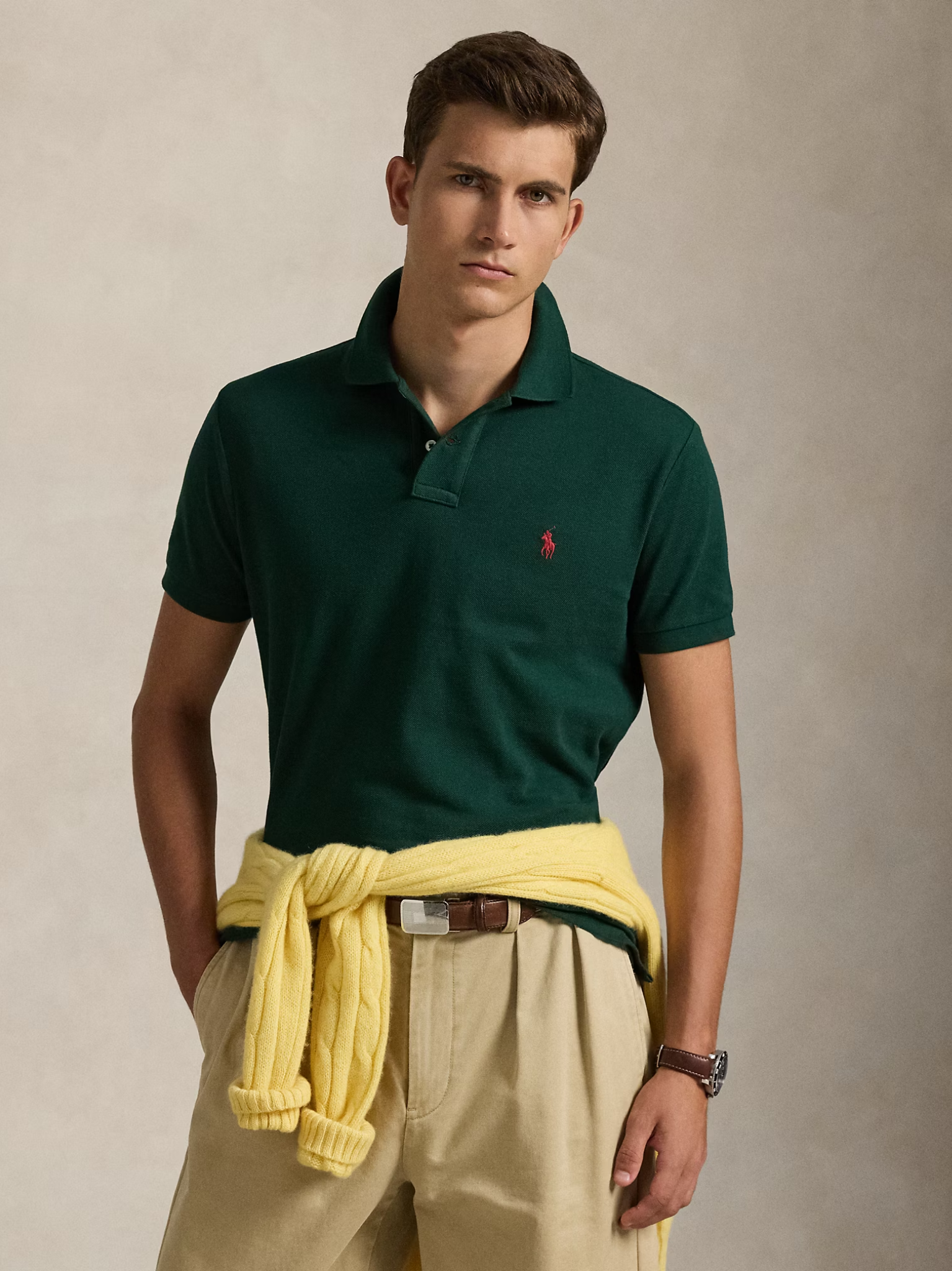RALPH LAUREN Custom Slim Fit Mesh Polo College Green